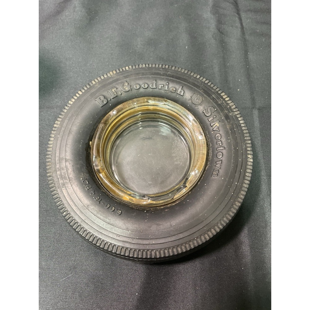 Vintage B F GOODRICH SILVERTOWN  Tire Ashtray Clear Glass Made In US (20)